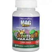 NaturesPlus Magkidz, Djurparaden, Tuggbart Magnesium för Barn, Körsbärssmak, Djurformade Tabletter, 90 Tabletter (50 mg per tablett)