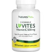 NaturesPlus Tuggbara Lovites, C-vitamin, Naturlig Frukt, 500 mg, 90 Tabletter