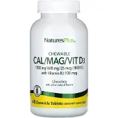 NaturesPlus Tuggbar Kalcium/Magnesium/D-vitamin D3, Choklad, Tuggbar 60 Tabletter