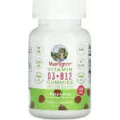MaryRuth Organics , D3-vitamin + B12-gummies, pektinbaserade, hallon, 60 gummies