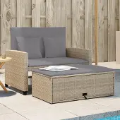 vidaXL Trädgårdssoffa 2-sits med dynor konstrotting beige
