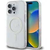 GUESS IML Glitter Circle MagSafe-fodral för iPhone 16 Pro Max - Klar