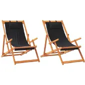 vidaXL Hopfällbara strandstolar 2 st svart tyg