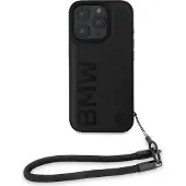 BMW Signature Leather Wordmark Cord Fodral för iPhone 16 Pro - Svart
