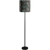 QAZQA Golvlampa svart med sammetslampskärm, bladmönster och guldinsida - Simplo