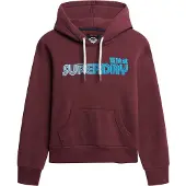 Superdry för kvinnor. W2012494A Faded Core-huvtröja i vinrött (M), Casual, Bomull, Bordeaux