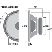 Monacor FTR18-4080HDX/8 PA-subwoofer, 1.000 W, 8 O