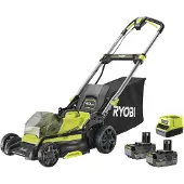 Ryobi - Skjutstartsläggare 18V Borstlös - Klippdiameter 40 cm - insamling och mulching - 2 batterier 18V 4,0 Ah & laddare - RY18LMX40C-240