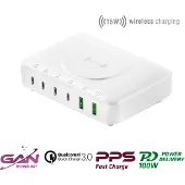 4smarts - Laddningsstation - 7 i 1 - 100 Watt - 5 A - PD/PPS, PD 3.0, QC 3.0, HiSilicon Fast Charging, AFC - 6 utdatakontakter (USB-C, USB)