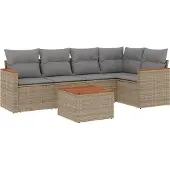 vidaXL Soffgrupp för trädgården med dynor 5 delar beige konstrotting