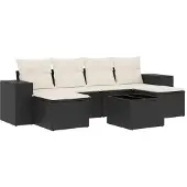 vidaXL Loungegrupp med dynor 6 delar svart konstrotting