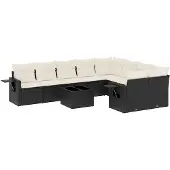 vidaXL Loungegrupp 10 delar med svarta dynor konstrotting