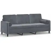 vidaXL 3-sitssoffa med prydnadskuddar mörkgrå 180 cm sammet