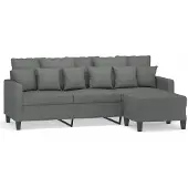 vidaXL 3-sitssoffa med fotpall Mörkgrå 180 cm tyg