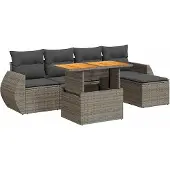 vidaXL Loungegrupp för trädgården med dynor 6 delar grå konstrotting