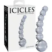 Icicles No. 66 - glasdildo böjd med kulor - transparent