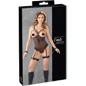 Cottelli Bondage - body med metallringar och handledsbojor - svart - L