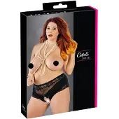 Cottelli collection Plus Size - öppen trosa med spets och pärlor - svart - 3XL