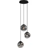 QAZQA Art Deco Pendellampa Svart med Rökglas 3-ljus - Douglass