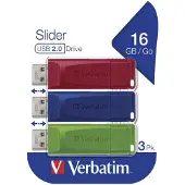 Verbatim Slider USB-minne 16 GB Röd, Blå, Grön 49326 USB 2.0