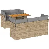 vidaXL Soffgrupp för trädgården med dynor 6 delar beige konstrotting