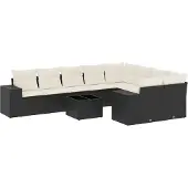 vidaXL Loungegrupp 10 delar med svarta dynor konstrotting