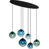 QAZQA Art Deco Pendellampa Svart med Oval Takplatta och Grönt och Blått Glas 6-ljus - Douglass