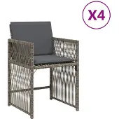 vidaXL Set med 4 Trädgårdsstolar med Kuddar, Stolar med Ryggstöd, Matstolar, Terrassmöbler, Grå 365036