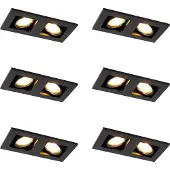 QAZQA Set med 6 infällda spotlights svart rektangulär 2-ljus - Qure