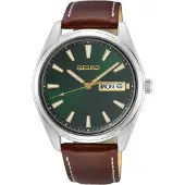 Seiko Klocka - - Klassisk - Grön urtavla - Brunt läderarmband - 40.2 mm