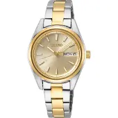 Seiko Kvinnotimer - - Tvåfärgad stål - Gulddial - Vattentät 100m - Dag/Datum