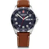 Victorinox FIELDFORCE Rostfritt stålhölje Blå Brun Läder Gåvobjekt 241848 Klocka, (316L), Urtavla, Rem, blå