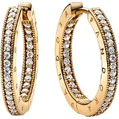 Pandora Signature Logo & Pave 14k Gold-plated hoops 262738C01