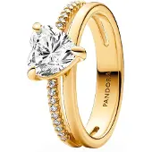 Pandora Timeless non-stackable Double Band Heart Ring 14k Gold-plated ring 163100C01-56