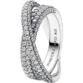 Pandora Timeless Non-stackable Pave Crossover Dual Band Sterling silver ring 193022C01-52