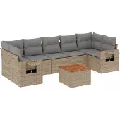 vidaXL Soffgrupp för trädgård med dynor 8 delar mixbeige konstrotting