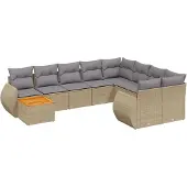 vidaXL Soffgrupp för trädgård med dynor 10 delar beige konstrotting