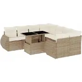 vidaXL Soffgrupp för trädgården med dynor 9 delar beige konstrotting