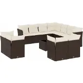 vidaXL Loungegrupp för trädgården med dynor 12 delar konstrotting brun