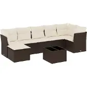 vidaXL Loungegrupp för trädgården med dynor 8 delar brun konstrotting