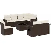 vidaXL Loungegrupp för trädgården med dynor 9 delar konstrotting brun