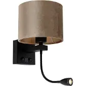 QAZQA Vägglampa svart med taupe sammetskärm 18 cm - Brescia Combi