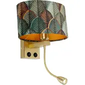 QAZQA Vägglampa mässing med oval sammetslampa bladmönster 25cm - Brescia Combi