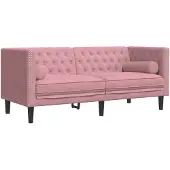 vidaXL Chesterfieldsoffa med bolsterkuddar 2-sits rosa sammet