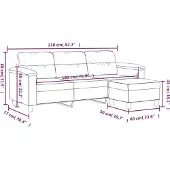 vidaXL 3-sitssoffa med fotpall svart 180 cm mikrofibertyg