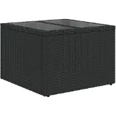 vidaXL Trädgårdsbord med glasskiva svart 55x55x37 cm konstrotting