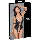 Cottelli Bondage - öppen body med ringar - blank svart - XL