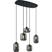 QAZQA Modern pendellampa svart med rökglas 5-ljus - Sheena