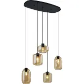 QAZQA Modern pendellampa svart med bärnstensfärgat glas 5-ljus - Sheena