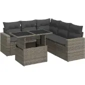vidaXL Loungegrupp för trädgården med dynor 6 delar grå konstrotting